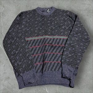 Vintage Knitted Jumper abstract patterned grandad Italy sweater Men's L Wool